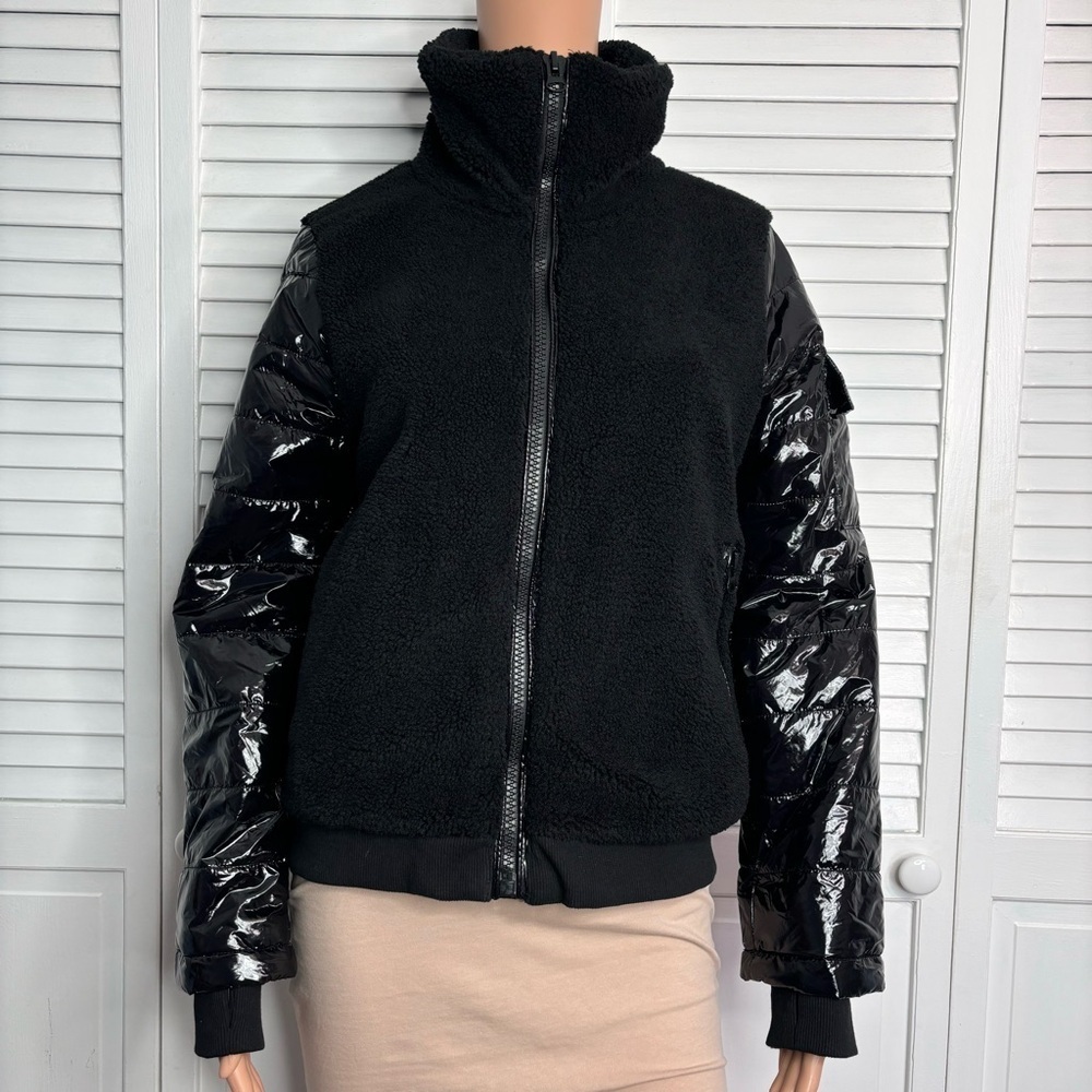 BUDDYLOVE Black Brody Sherpa Jacket With Patent Sleeves Size Small